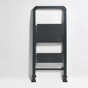 Escalera plegable con 2 escalones en Acero de color negro - Ligera y segura de 47,5x42,5x85cm