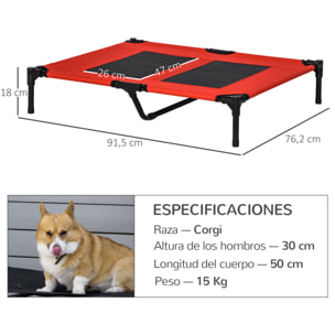 Cama Elevada para Perros Cama de Mascotas con Malla Transpirable y Tela Oxford para Exterior Interior Aire Libre Jardín Terraza 91,5x76,2x18 cm Rojo