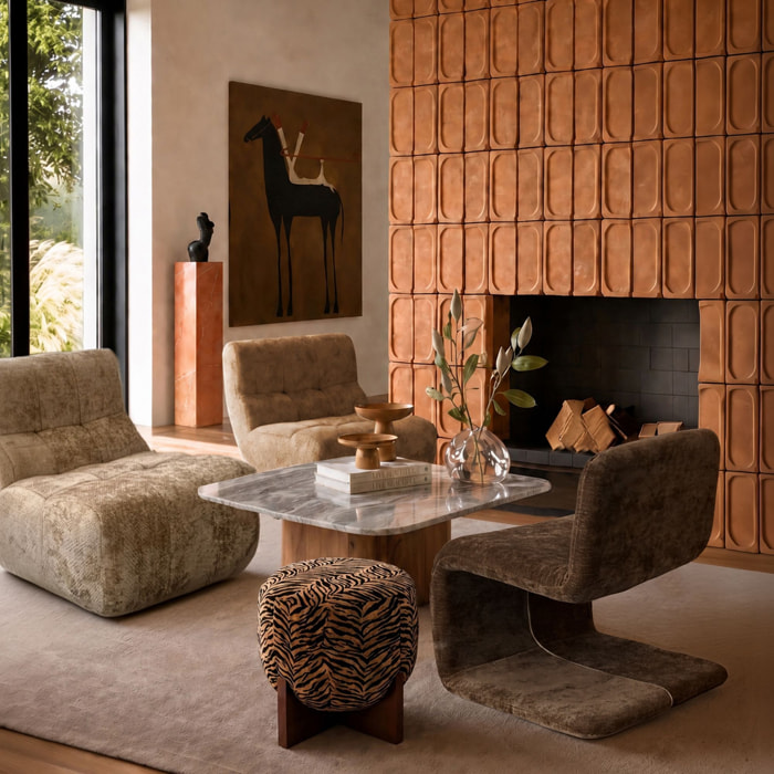 Tabouret en tissu tgré marron TIGER