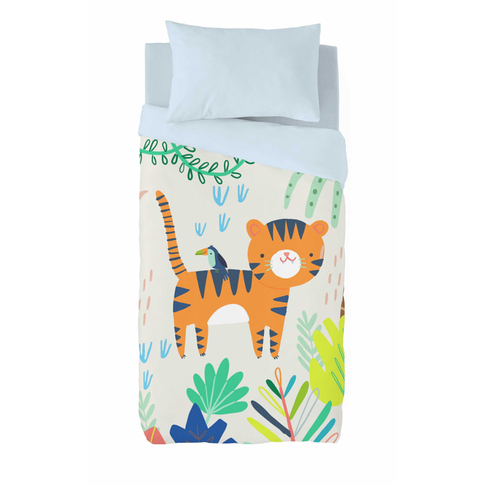 Naturals - Funda Nórdica Estampada - Infantil - Cierre Solapa - 100% Algodón - Incluye 1 Funda de Almohada - Tiger