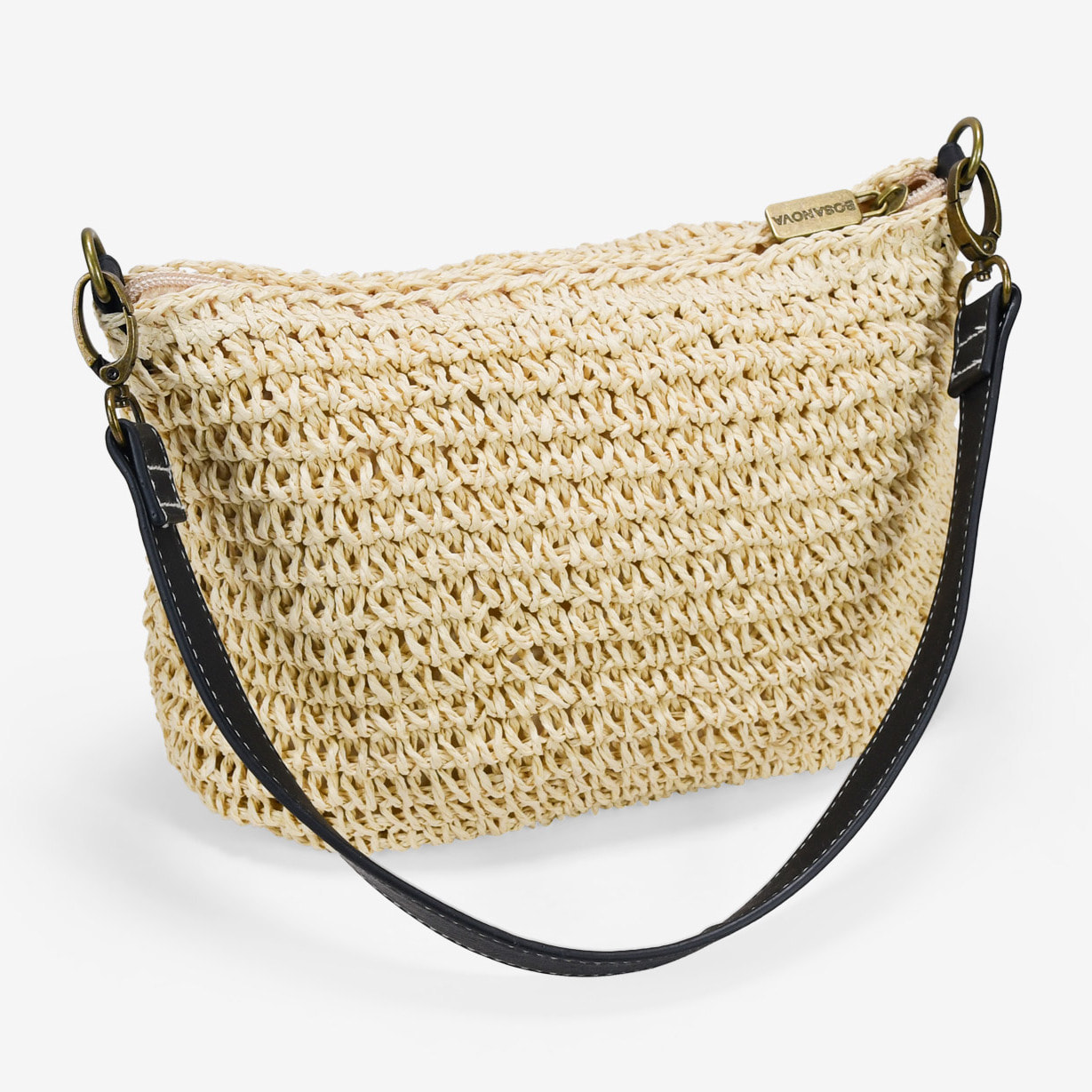 Bolso de hombro beige en rafia con cremallera