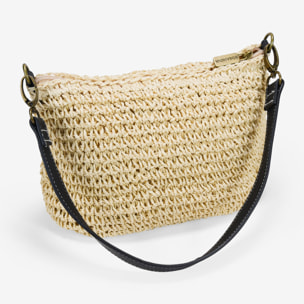 Bolso de hombro beige en rafia con cremallera