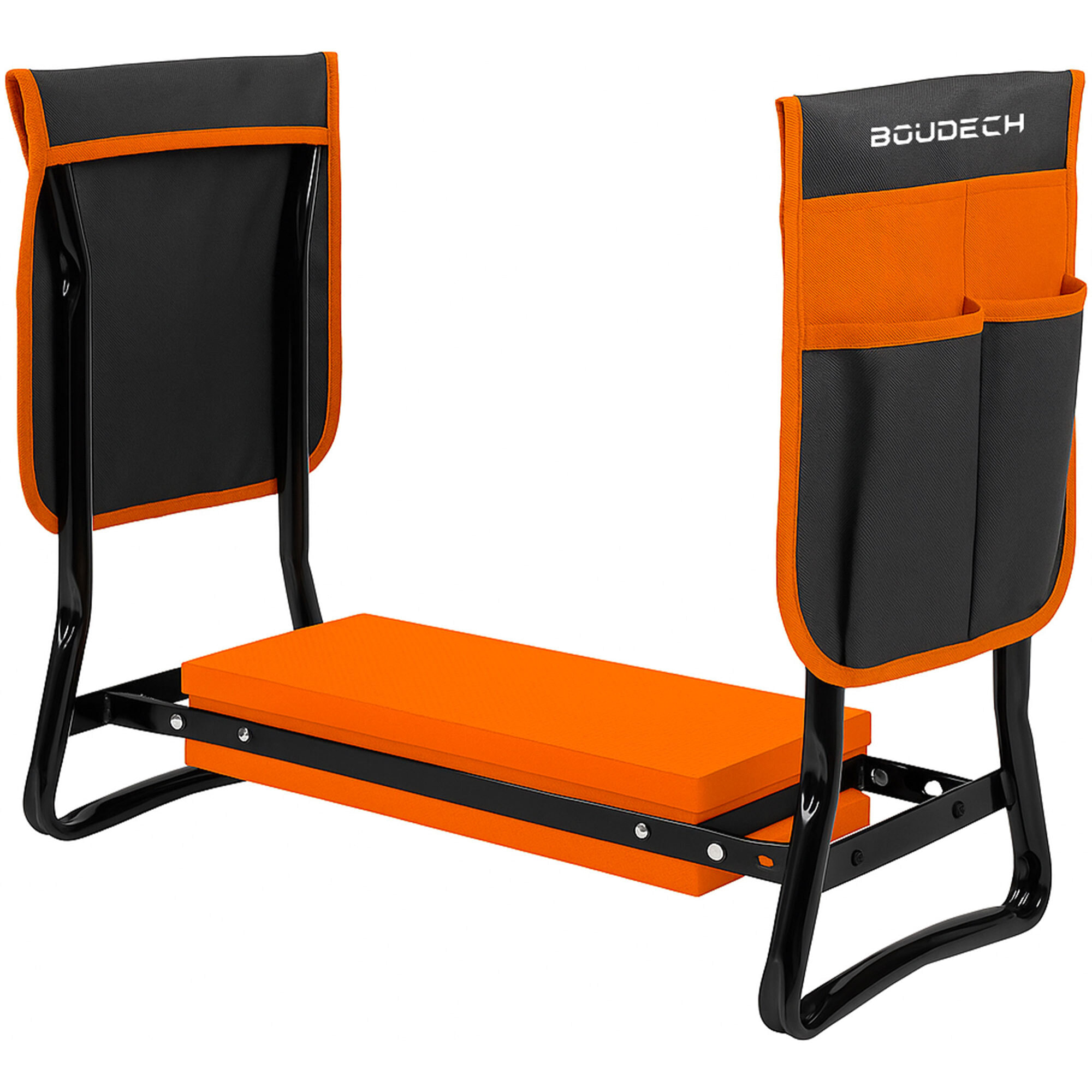 Ergogard - Sgabello Inginocchiatoio Multifunzione 2 in 1 per Giardinaggio con Borsa Portautensili Nero e Arancio