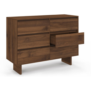 Commode Yumi 6 tiroirs en bois effet noyer