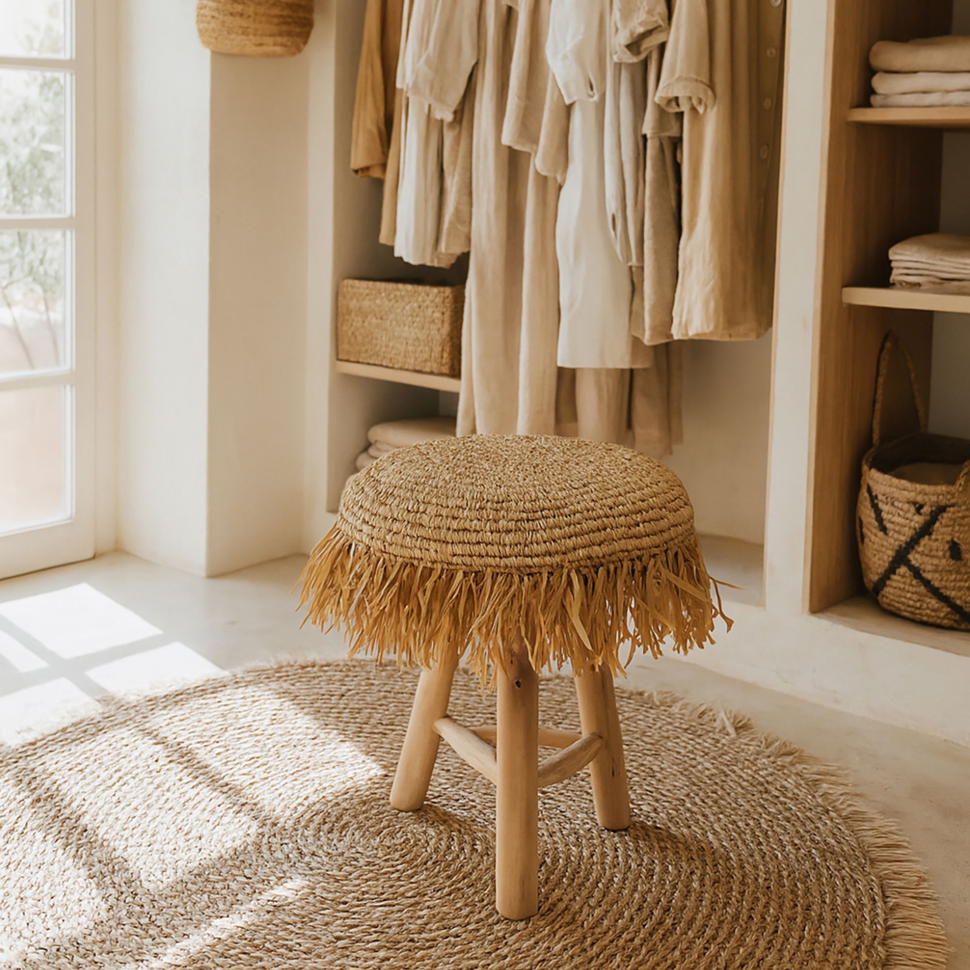 Tabouret en teck et en jute  TILOS