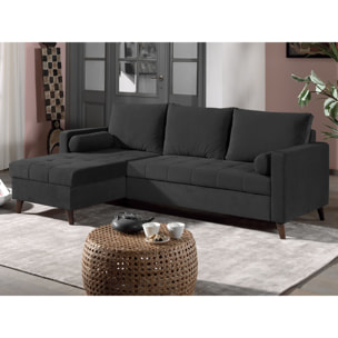POLAR - Canapé d'angle réversible convertible - en velours au design scandinave - 4 places - Gris foncé