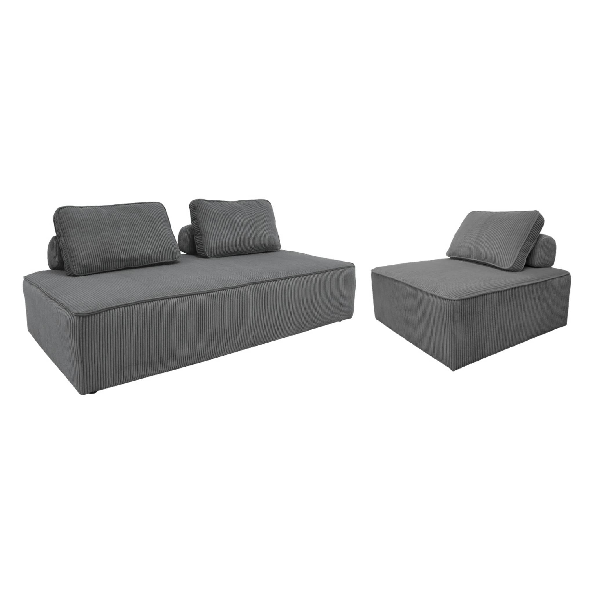 Ensemble chauffeuses LAO pour canapé modulable en velours côtelé 3 places gris foncé