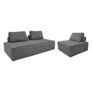 Ensemble chauffeuses LAO pour canapé modulable en velours côtelé 3 places gris foncé