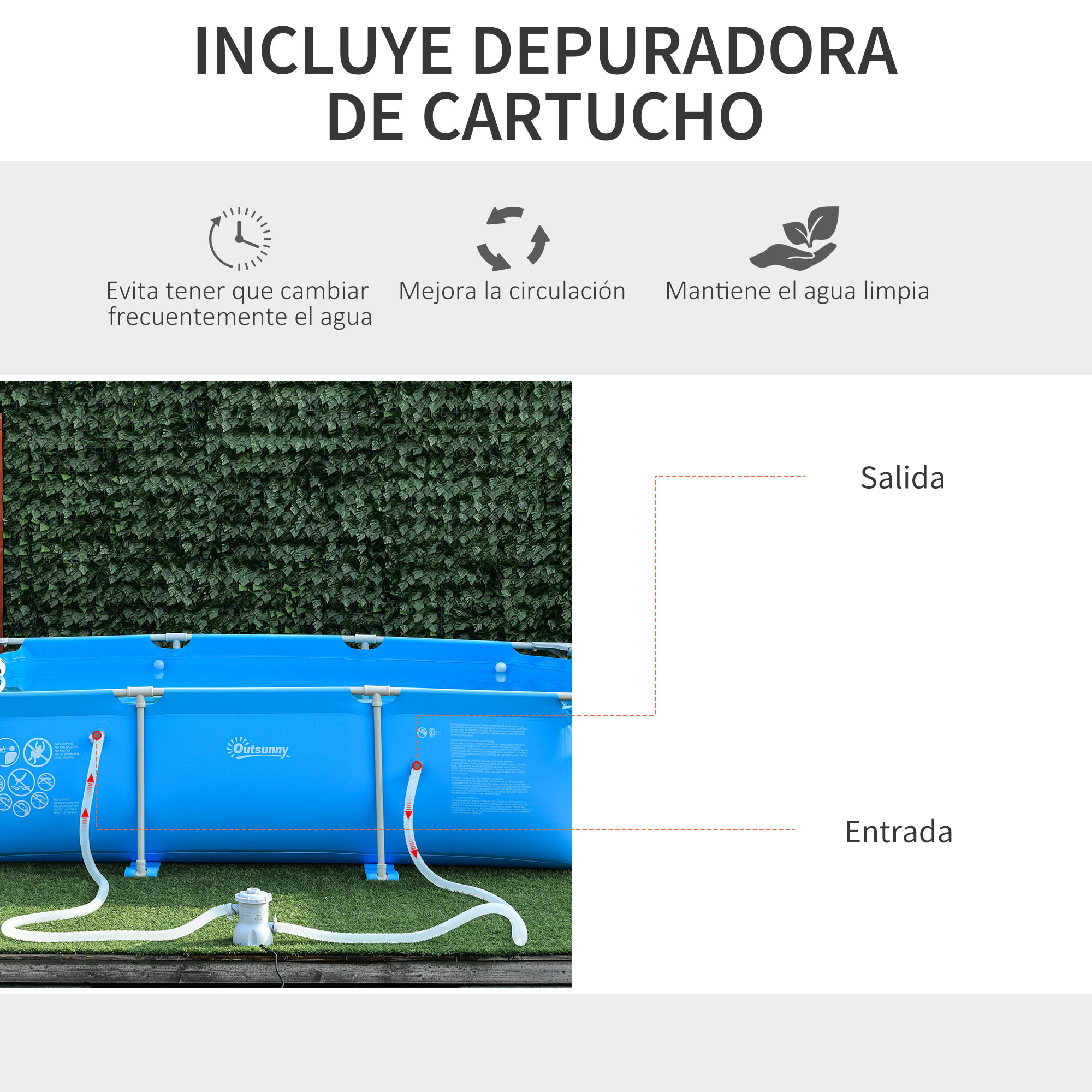 Piscina Desmontable 3600L Rectangular con Depuradora Cartucho 291x190x75 cm Azul