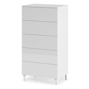 Comodino Con 5 Cassetti Cassettiera Settimino Mobile Da Camera Da Letto Moderno Mobiletto Con Piedini Montaggio Facile 60 x 40 x 117 Cm Bianco Lucido