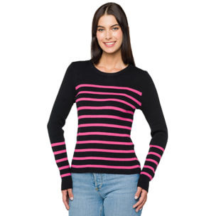 Jersey cuello redondo Hot Buttered Selene negro-fucsia