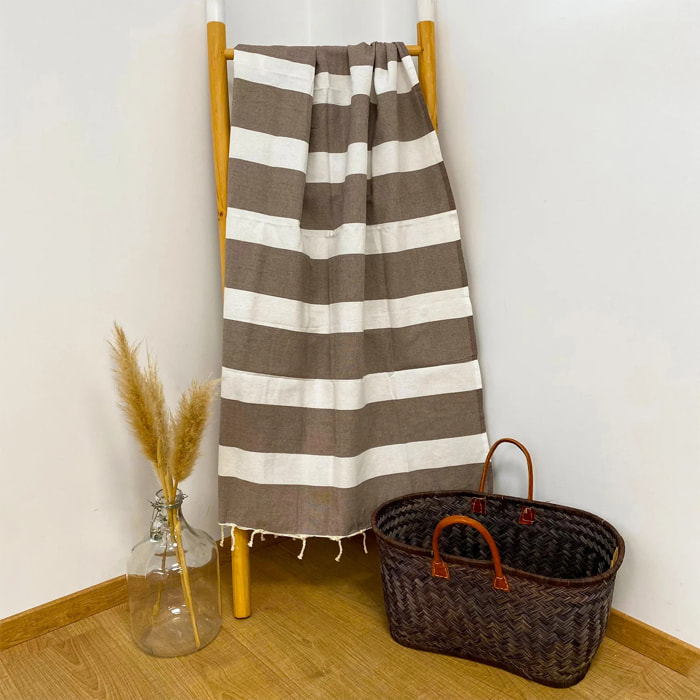 Fouta plate traditionnelle Beige 100x200 190g/m² - Transat Taupe