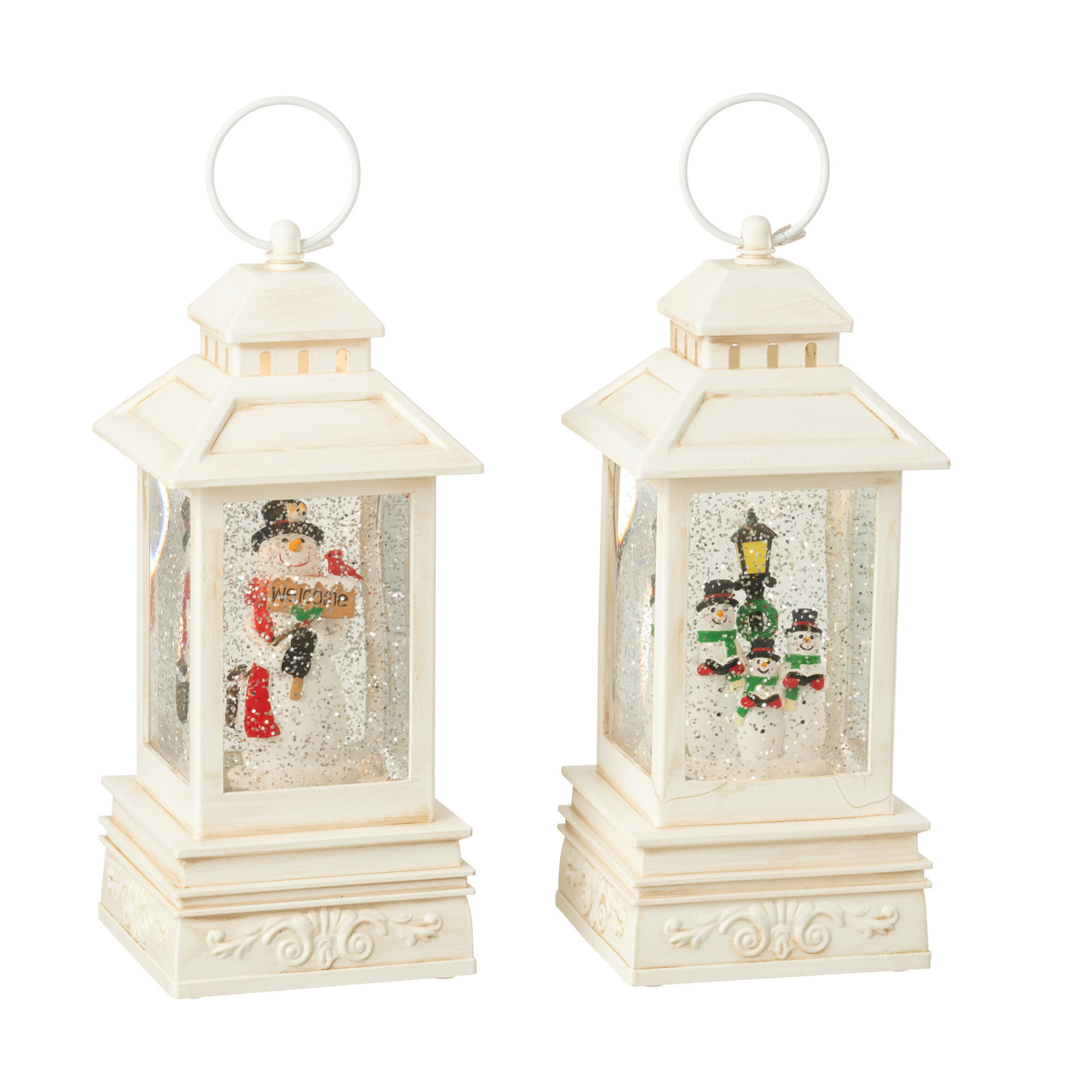 J-Line boule de neige Lanterne Bonhomme De Neige - plastique - blanc - 2 pcs