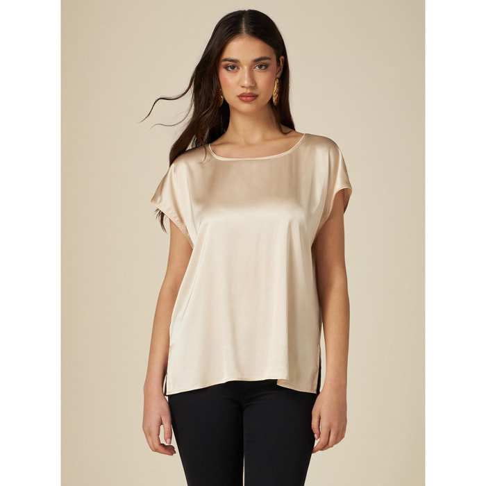 Oltre - Blusa en raso de viscosa - Beige