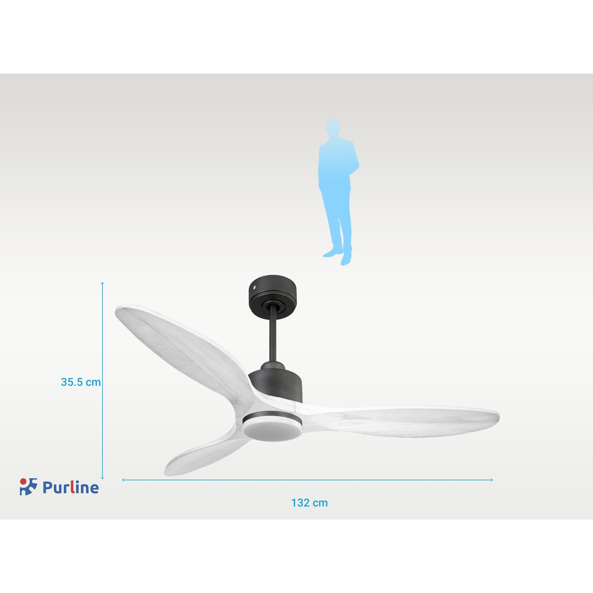 Ventilador de techo Modo Invierno/Verano Termostato Dimable Wifi Motor DC Techos Inclinados Mando a Distancia Luz tres tonos Hypersilence Memoria Vendible Shopify (AUTOMATICO) SantoriniD132C03LED65262 PURLINE