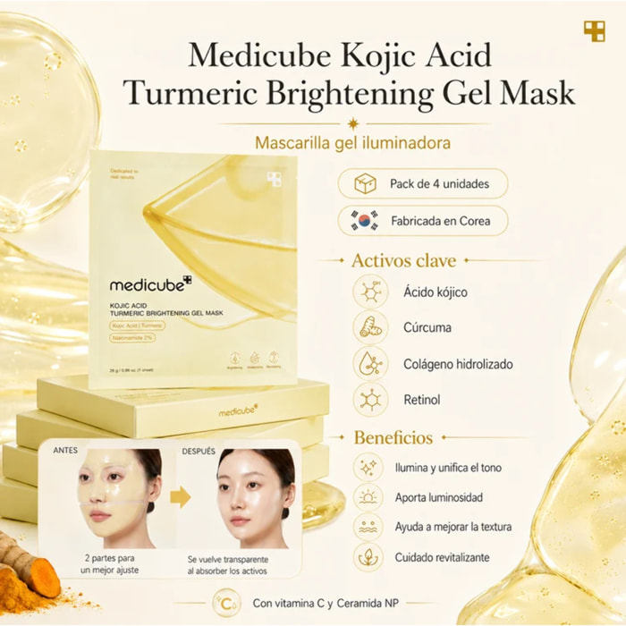 4x Mascarilla facial Kojic Acid Turmeric Brightening Gel Mask Medicube 28 g