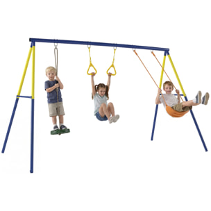 Columpio Infantil 3 en 1, Columpio para Niños Clásico, de Pie, Aros de Gimnasia, Carga 150 kg, para Interior, Exterior, para Niños de 3 a 8 Años, Multicolor
