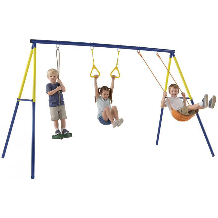 Columpio Infantil 3 en 1, Columpio para Niños Clásico, de Pie, Aros de Gimnasia, Carga 150 kg, para Interior, Exterior, para Niños de 3 a 8 Años, Multicolor
