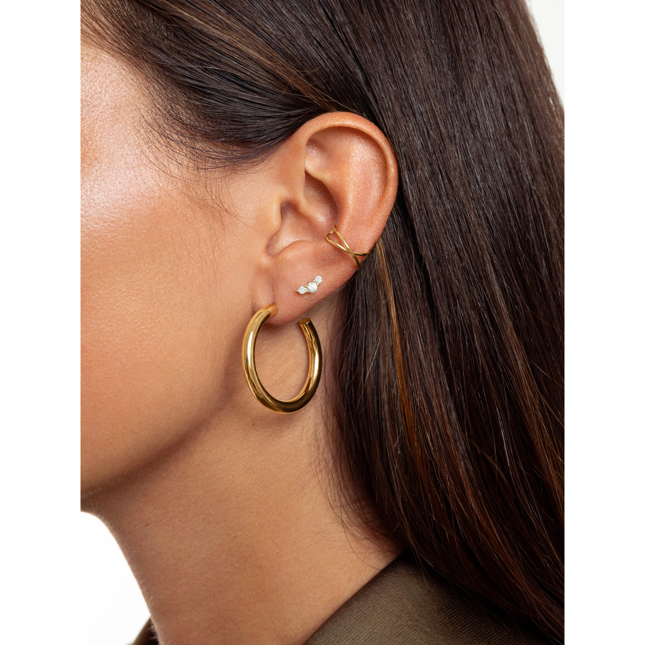 Orecchino Tube  in Acciaio Placcato Oro