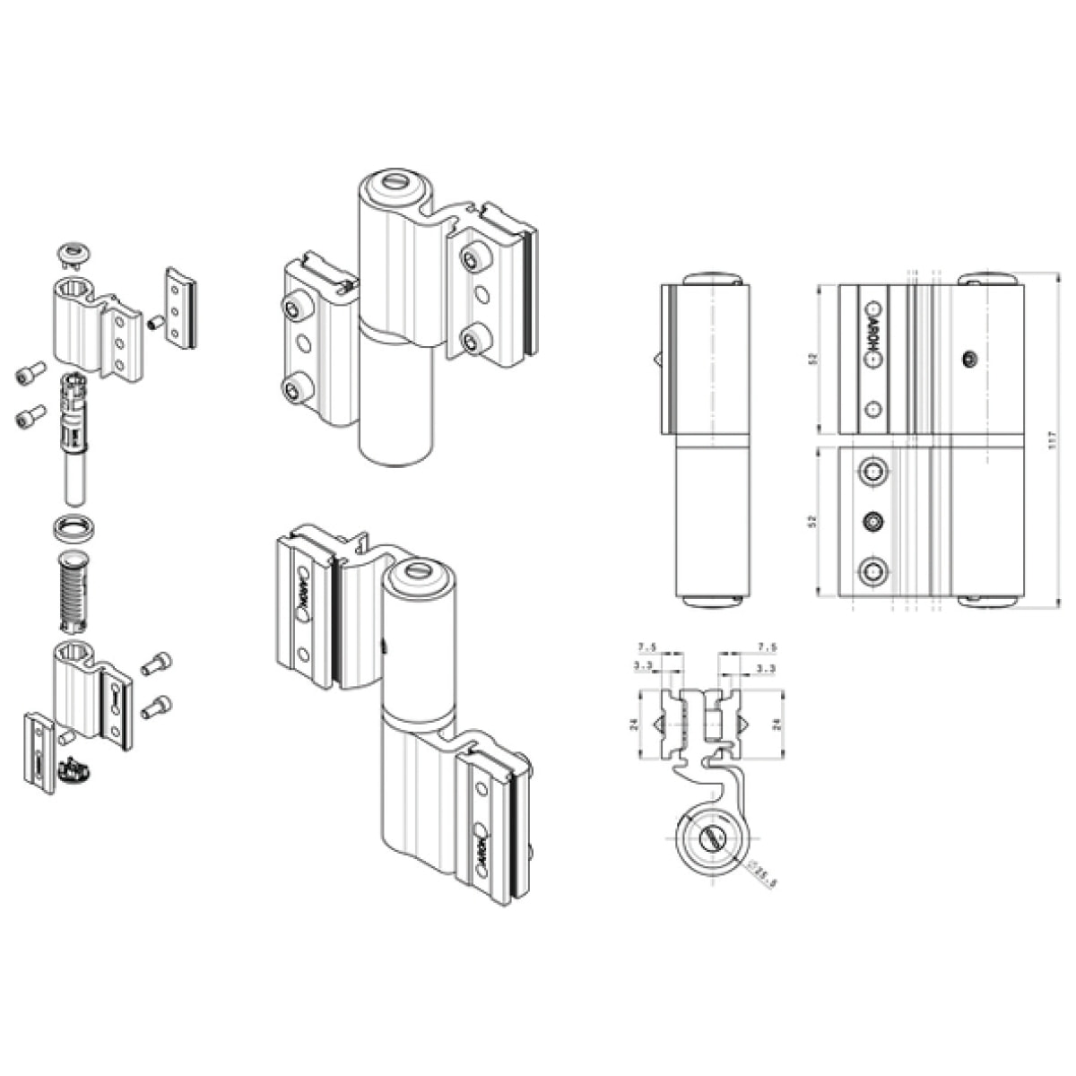 Paumelle à clamer alu 5500AI FAPIM pour porte lourde - Blanc 9010 - 5520A-32