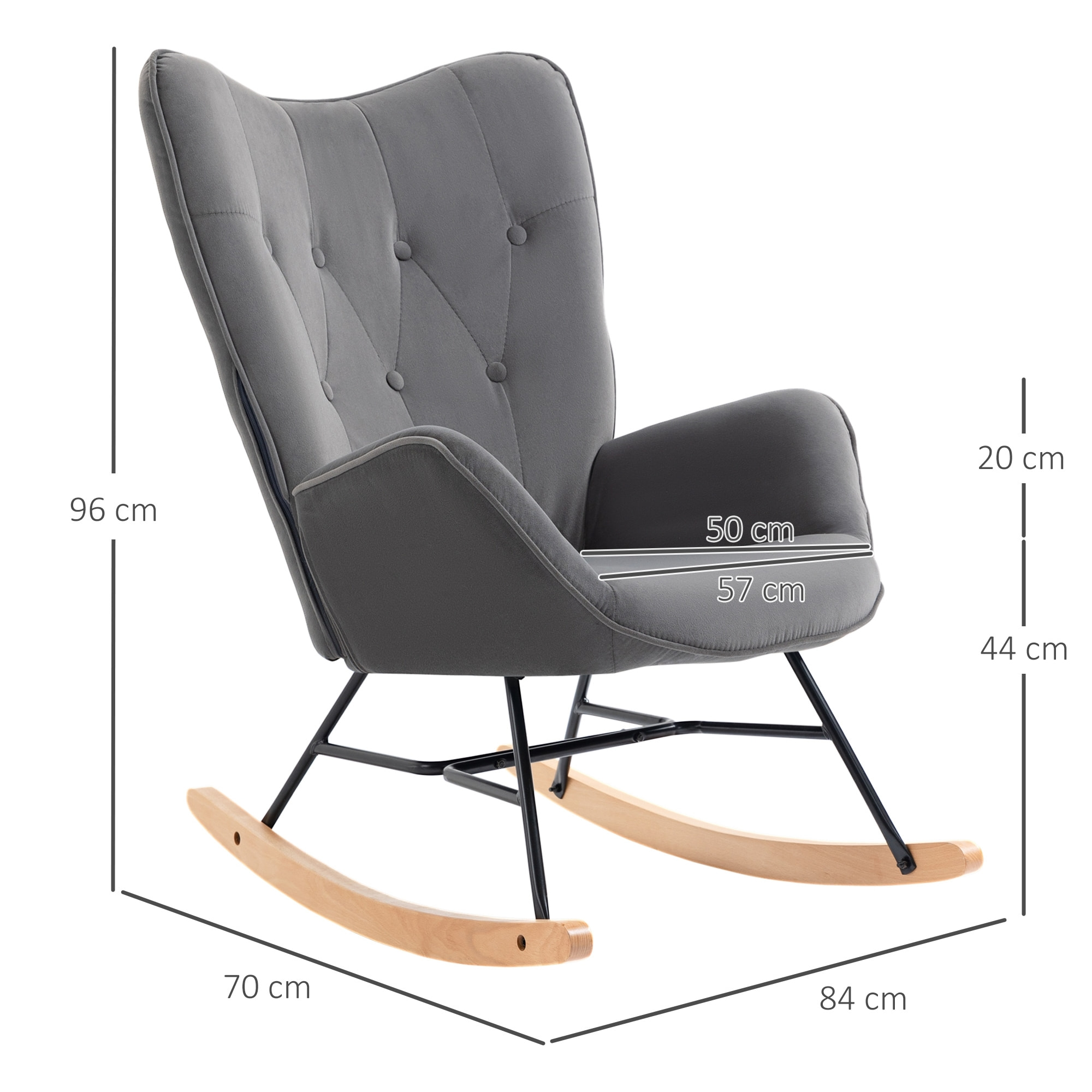 Fauteuil à bascule oreilles rocking chair grand confort accoudoirs assise dossier garnissage mousse haute densité aspect velours anthracite