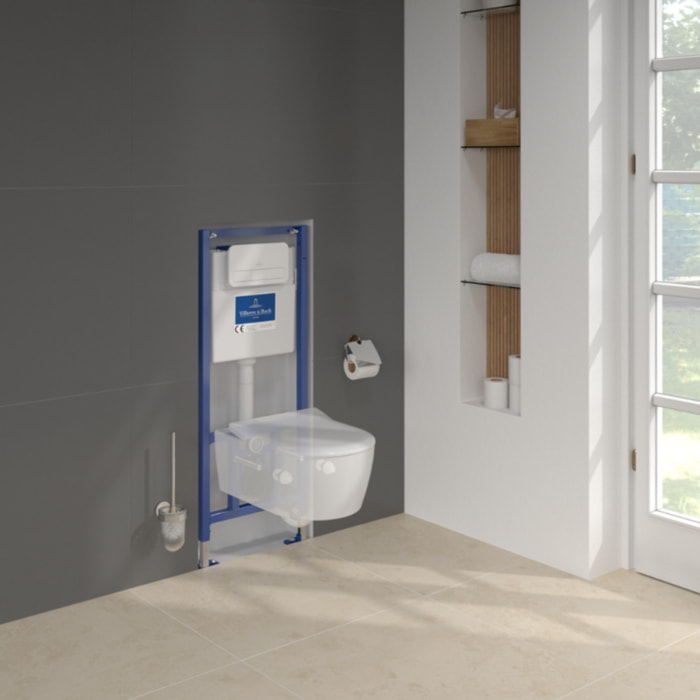 Pack WC suspendu sans bride Avento + Bâti support ViConnect Pro + abattant frein de chute + plaque blanche  + Tabouret bois