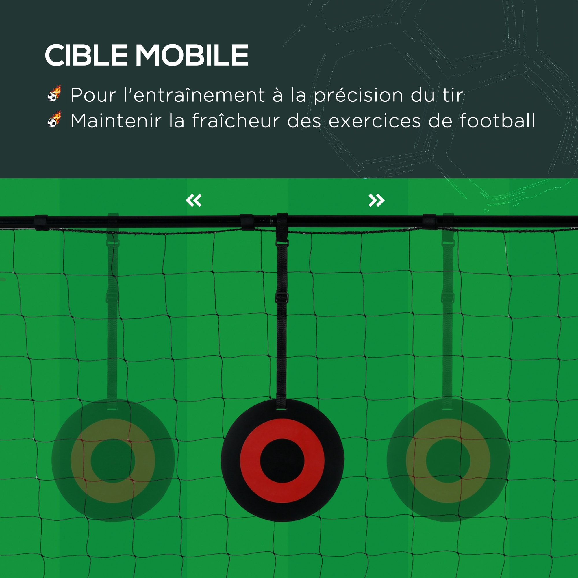 But de football cage de foot but futsal avec cible - dim. 213L x 150l x 100H cm - acier PE noir