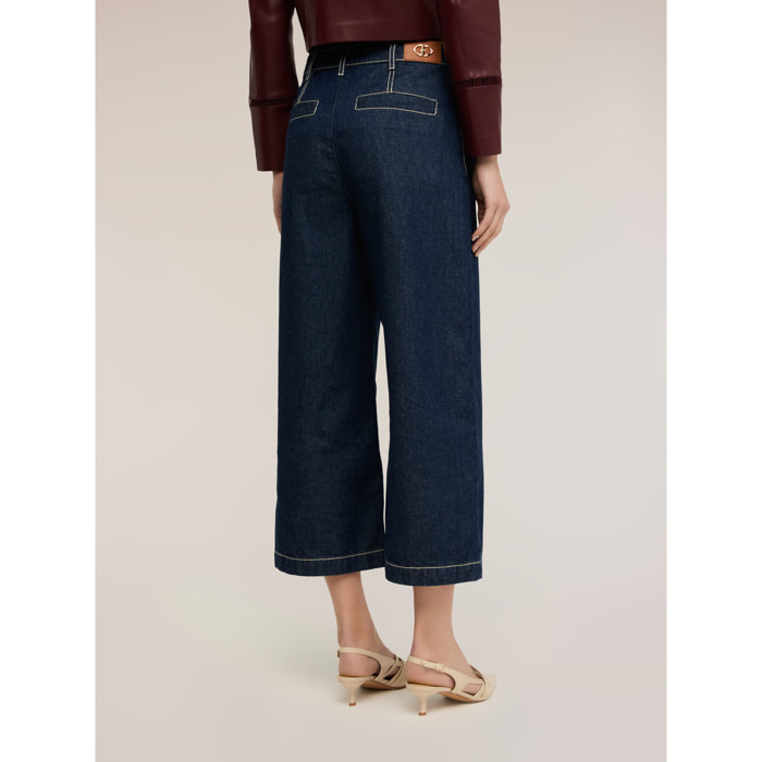Motivi - Jeans cropped wide leg con cuciture a contrasto - Blu