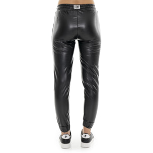 Joggers da donna in ecopelle con patch Leone 1947 Glam Winter