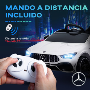 Coche Eléctrico para Niños de +3 Años Mercedes-AMG CLA 45 Carro Eléctrico Infantil con Batería 12V Mando a Distancia Faros LED Bocina Música y Ruedas Auxiliares Blanco