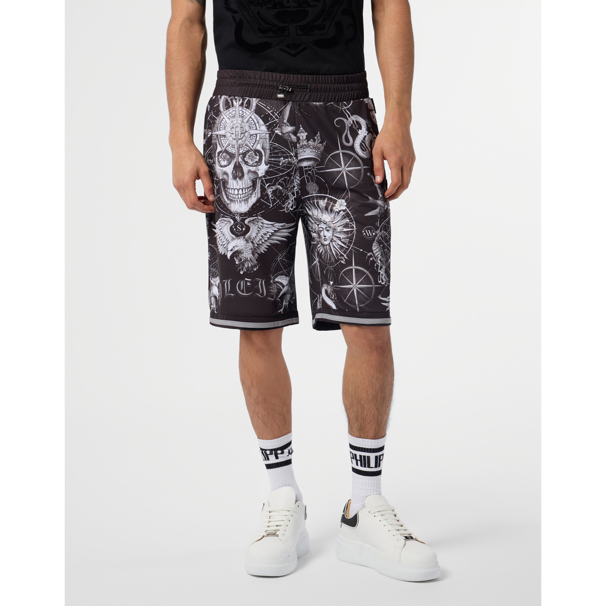 PHILIPP PLEIN Mesh Basketball Shorts Tattoo