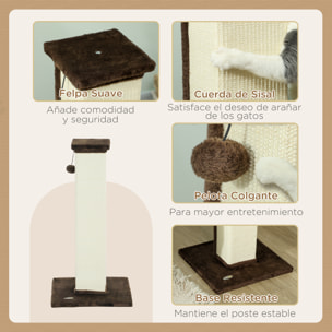 Poste Rascador para Gatos Altura 81 cm Rascador para Gatos Arañador para Gatos con Poste de Sisal y Bola Colgante 41x41x81 cm Marrón