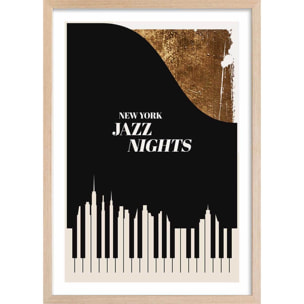 Poster new york jazz night Affiche + cadre en bois - Chêne