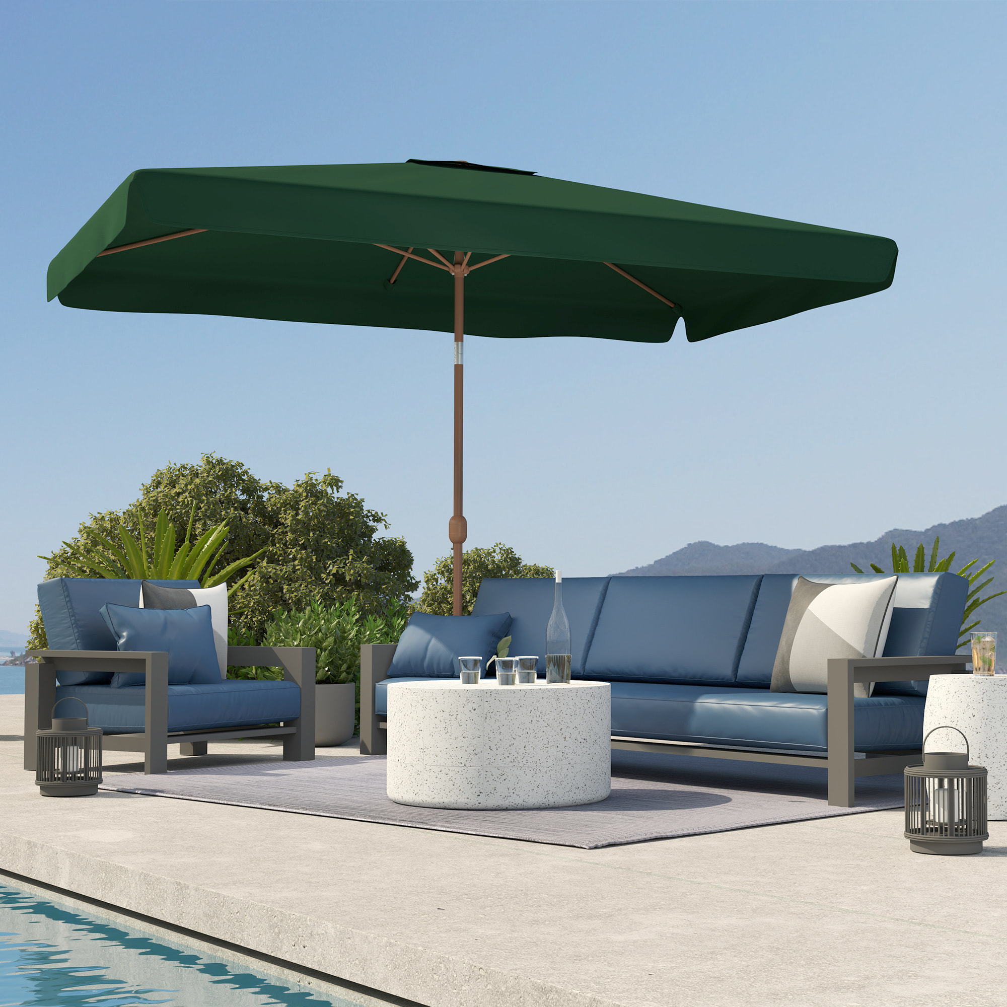 Sombrilla de Terraza Exterior 300x200 cm Parasol de Terraza Exterior con Ángulo Ajustable Mástil de Aluminio Manivela y Protección UV 50+ Sombrilla para Jardín Patio Verde Oscuro