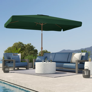 Sombrilla de Terraza Exterior 300x200 cm Parasol de Terraza Exterior con Ángulo Ajustable Mástil de Aluminio Manivela y Protección UV 50+ Sombrilla para Jardín Patio Verde Oscuro