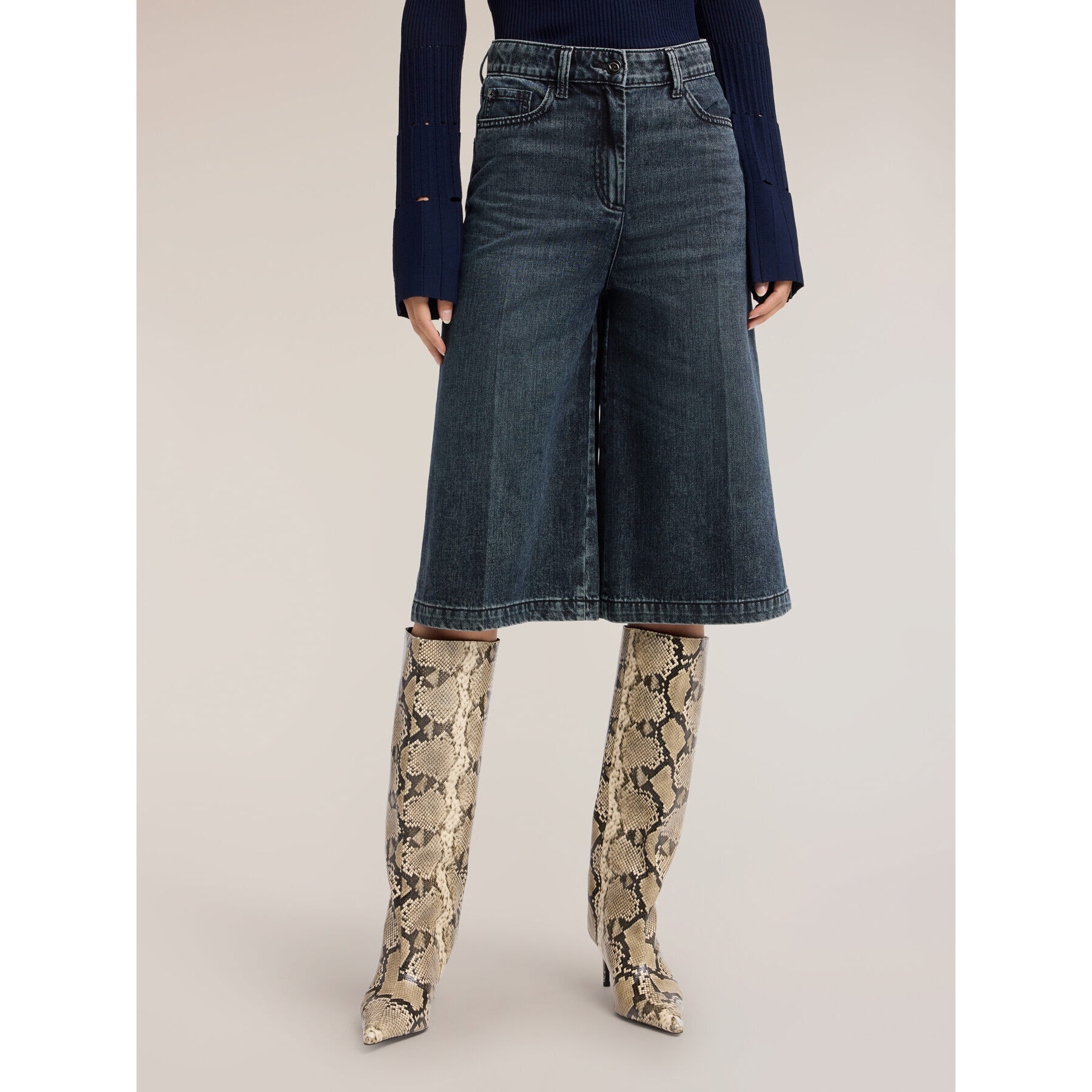 Motivi - Jeans culotte in denim blue washed - Blu