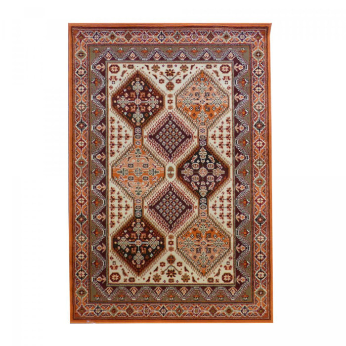 tapis salon 120x170 tissé beige rectangle motif géométrique BE 70