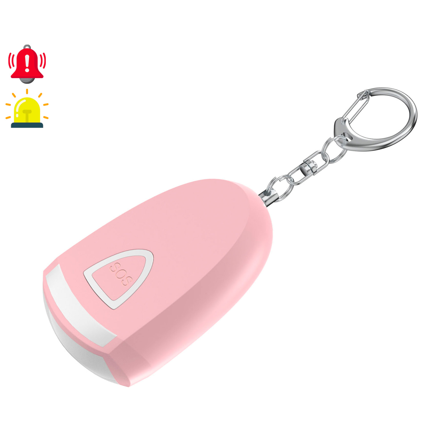 Alarma SOS personal con LED brillante y sonido de 130 dB. Batería recargable y activación rápida por tirón de anilla.