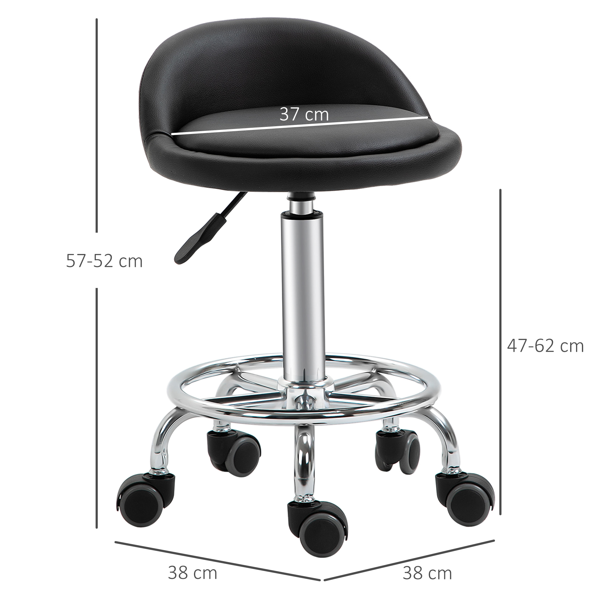 Lot de 2 tabourets de travail massage réglables - dossier ergonomique - acier chromé PU noir