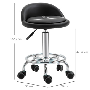 Lot de 2 tabourets de travail massage réglables - dossier ergonomique - acier chromé PU noir