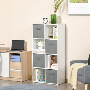 Estantería para Libros de 8 Cubos Librería Modular con 4 Cajones Extraíbles de Tela no Tejida para Oficina Estudio Dormitorio 61,5x30x121,6 cm Blanco y Gris