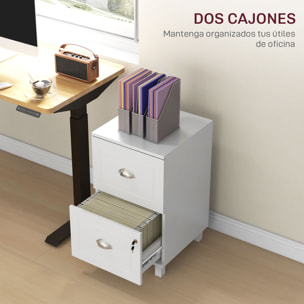 Cajonera de Oficina Mueble Archivador con 2 Cajones Cajonera para Escritorio con Cerraduras Carpetas Suspendidas para A4 y Carta 40x41,5x67,5 cm Blanco