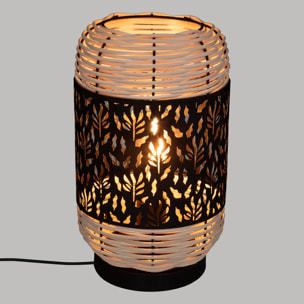 Lampe cylindre "Cosy" rotin métal noir H30cm