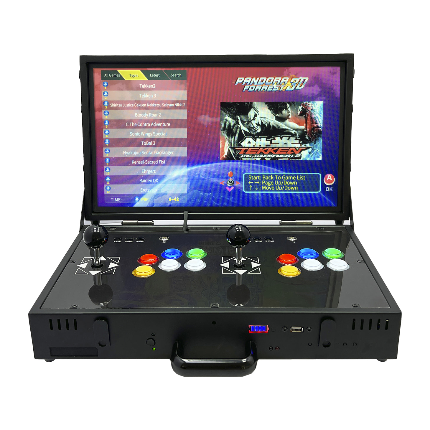 Consola  reto ARCADE PRO 3D 128Gb (8520 juegos) WIFI con PANDORA FORREST . Pantalla 19" FULL HD. Maletin plegable y portátil para  2 jugadores.