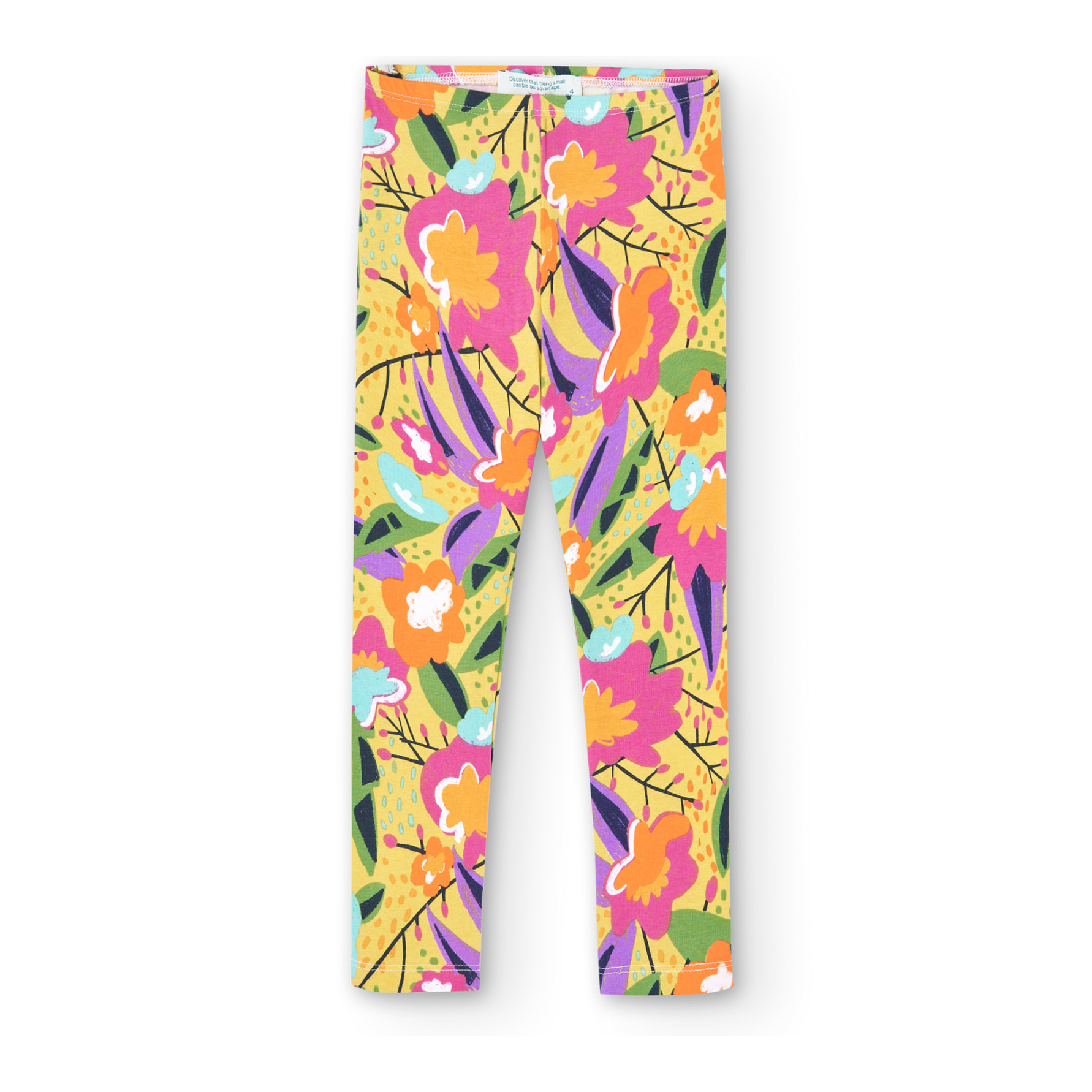 Leggings elásticos niña estampados, flores, amarillo