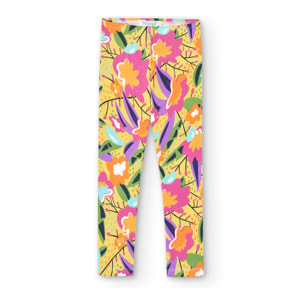Leggings elásticos niña estampados, flores, amarillo
