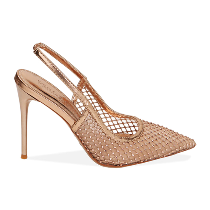 Décolleté slingback rosa oro in rete