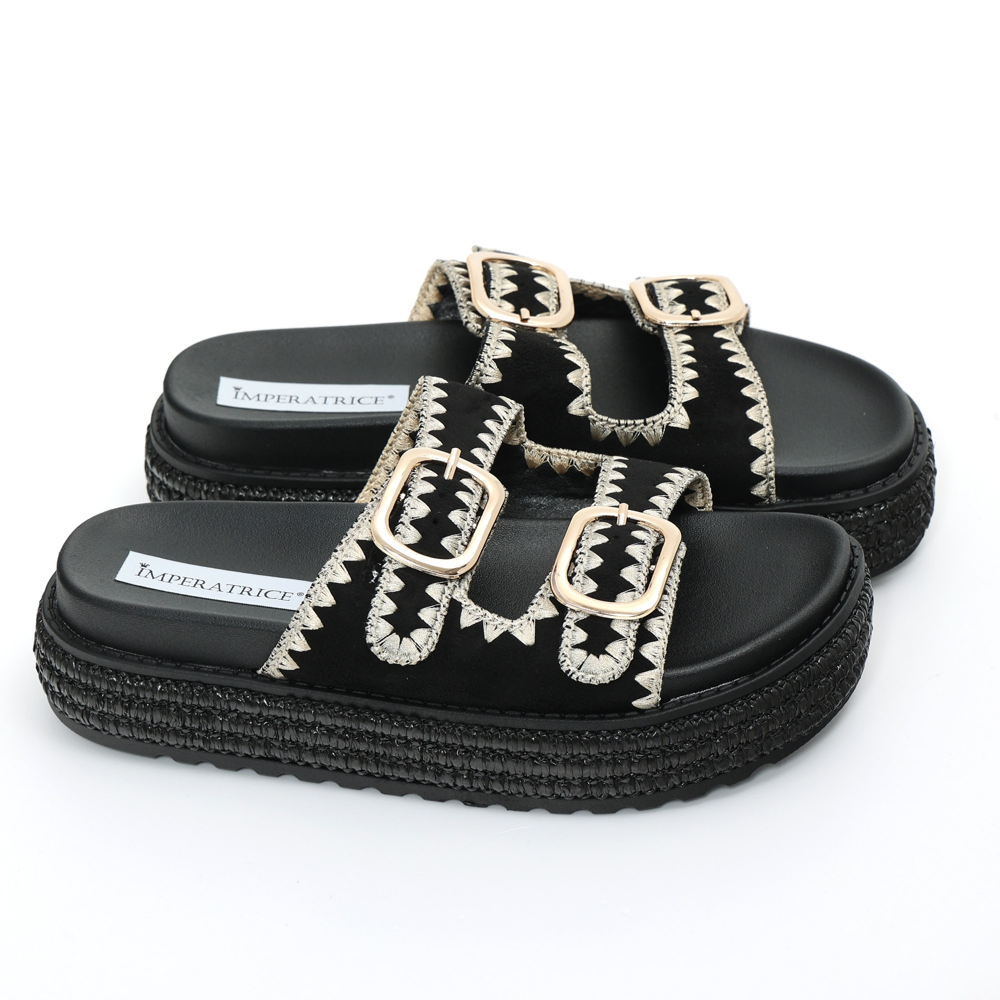 Sandali platform in simil pelle con fibbie color oro