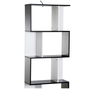 Bibliothèque étagère meuble de rangement design contemporain en S 5 étagères 60L x 24l x 185H cm noir blanc