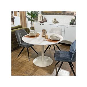 Table de repas ronde 110 cm plateau blanc mat pied métal blanc - FABIO